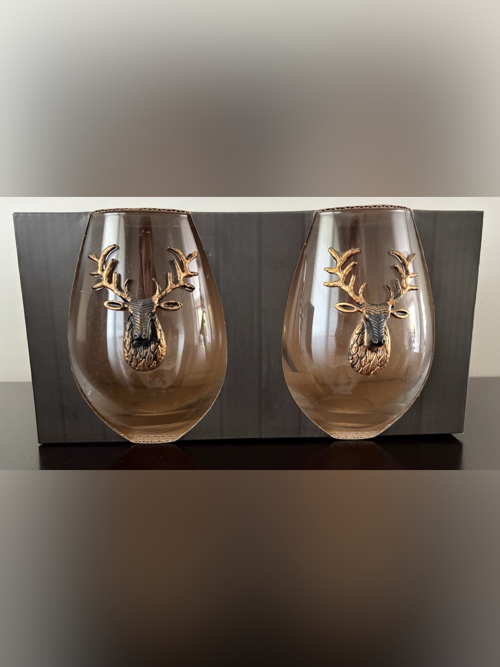 Colin & Justin Stemless Glasses with Gold Deer Accent - Set of 2